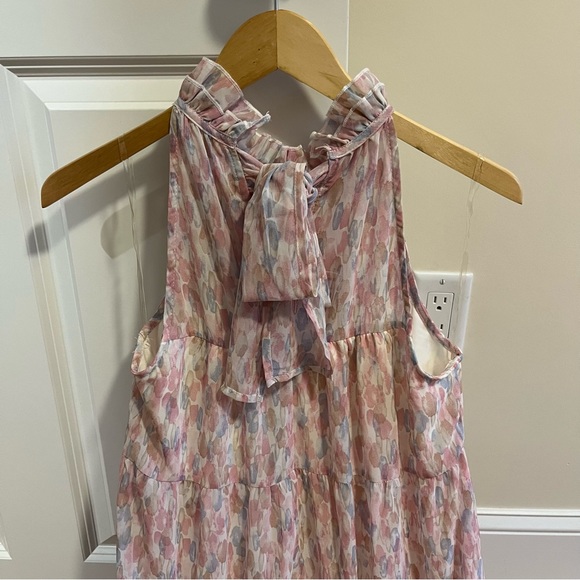 Entro Floral Chiffon Sleeveless Maxi Dress High Neck Bow Size S - Picture 3 of 3